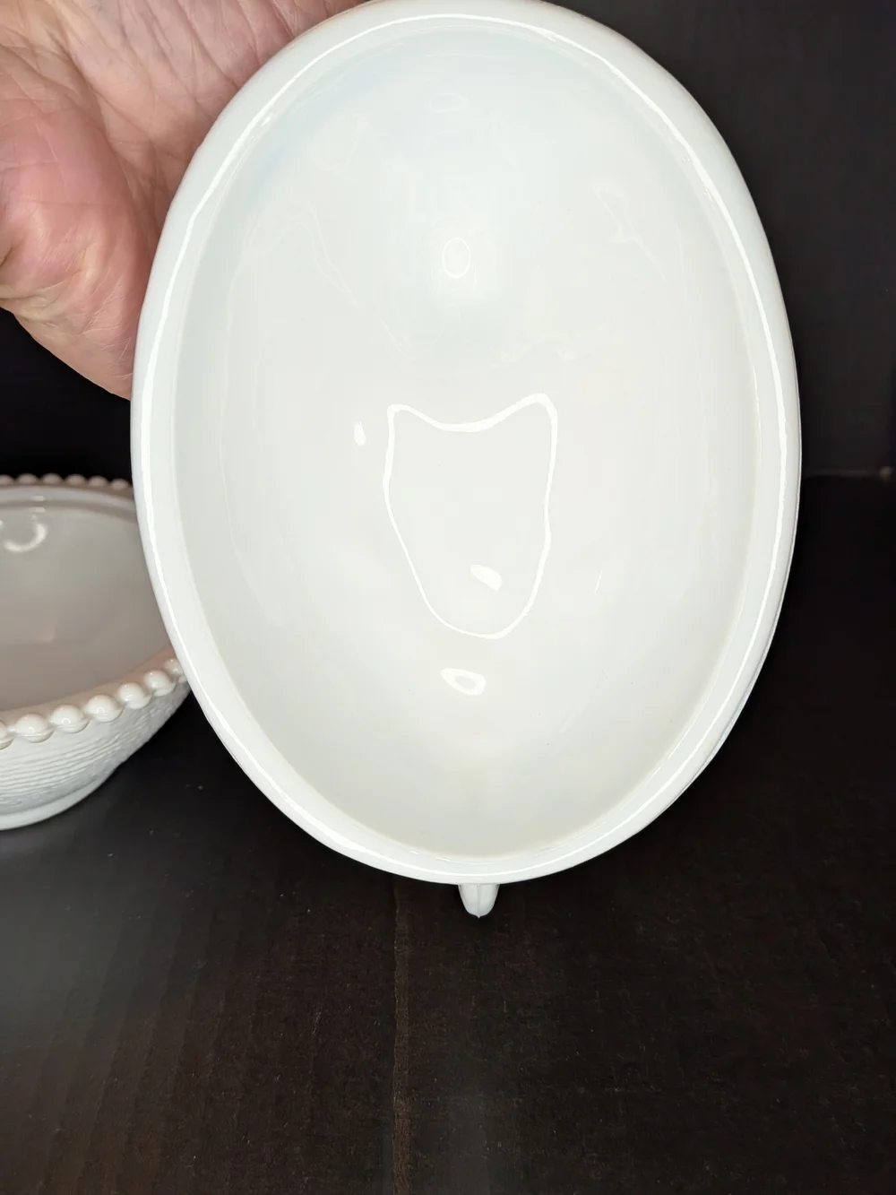 Vintage Indiana White Milk Glass Hen on Nest Covered Dish Beaded Edge Glossy